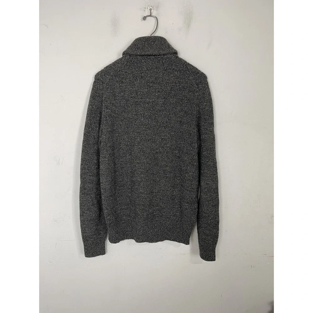 Banana Republic Mens Sweater Medium Gray‎ Lambswool Blend Shawl Collar Fisherman